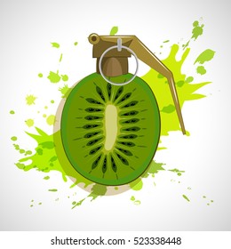 Vector Illustration. An explosion of taste. Kiwi, Grenade,