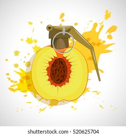Vector Illustration. An explosion of taste. Peach, Grenade,