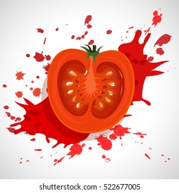 Vector Illustration. An explosion of taste. Tomato, Grenade,