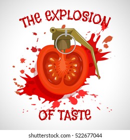 Vector Illustration. An explosion of taste. Tomato, Grenade,