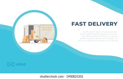 Vector illustration of express delivery. The car is ready to go. Deliveries advertisement. Wave template.