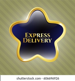 Vector Illustration of Express Delivery gold shiny emblem in violet color
