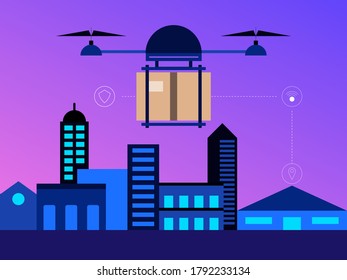 vector illustration of express delivery using drone technology, safety and fast, 4.0 industry concept.
