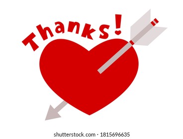Vector illustration of express gratitude. "Thank you", heart and arrow.