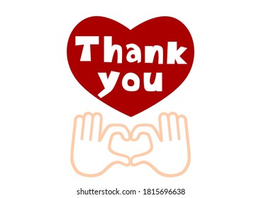Vector illustration of express gratitude. "Thank you", heart and hands making heart sign.