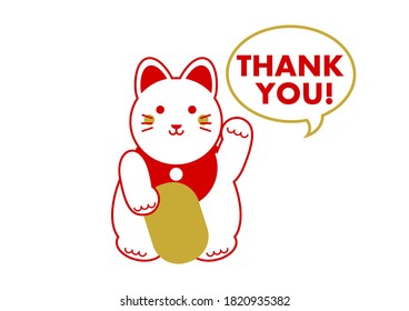 Vector illustration of express gratitude. "Thank you" and beckoning cat.