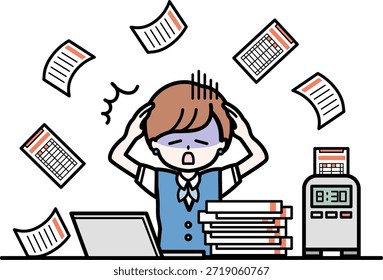 Ilustración vectorial para expresar el estrés del trabajo de oficina, el conteo de tarjetas, los errores frecuentes y las horas extras
