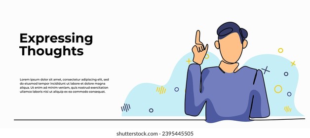 Vector illustration of expression young man gets an idea. Modern flat in continuous line style.