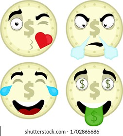 Vector illustration of expressions of a coin cartoon