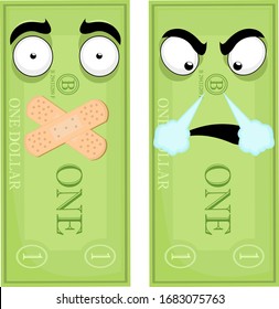 Vektorillustration-Illustration von Ausdrücken eines Dollarcartoons