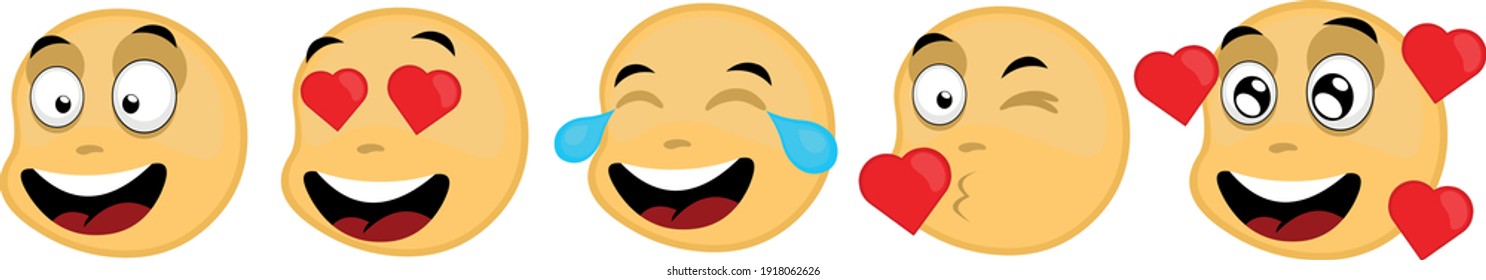 Vector illustration of expressions and emotions of happiness and love of emoticons