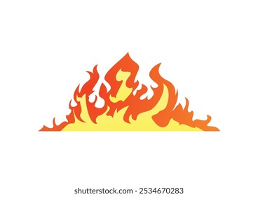 Ilustración vectorial con borde extendido con efecto fuego sobre fondo blanco aislado. Llama naranja flameante de la historieta, elemento divisor. Diseño del juego de la pista de fuego, efecto de ignición. Estilo plano.