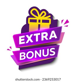 Vector Illustration Extra Bonus Label With A Gift.
