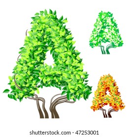 Ilustración vectorial de símbolos de alfabeto de árbol detallados. Una corona fácil de desprender. carácter