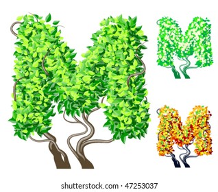 Vector illustration of an extra detailed tree alphabet symbols. Easy detachable crown. character m