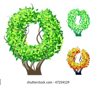 Vector illustration of an extra detailed tree alphabet symbols. Easy detachable crown. character o