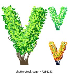 Vector illustration of an extra detailed tree alphabet symbols. Easy detachable crown. character v