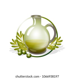 Vector Illustration. Extra virgin olive oil company logo, with olive leafs and olives.