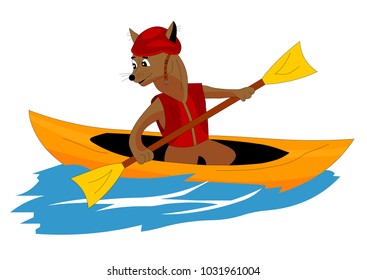 Vector illustration. Extreme sport, boating, dog loves to ride on the boat