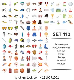 Vector illustration of extreme, sport,hippodrome, horse,golf club cyclist boxing basketball baseball icon set.