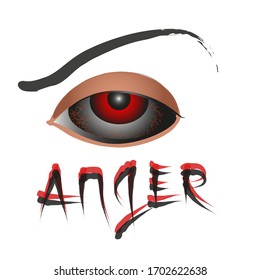  vector illustration of the eye. an angry, angry look. hatred is fear of danger.isolated on a white background.