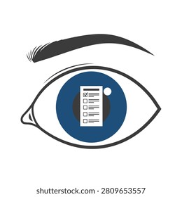Vector illustration of an eye with a ballot paper inside the iris, symbolizing voting, democracy, and civic engagement in a conceptual and thought-provoking way.