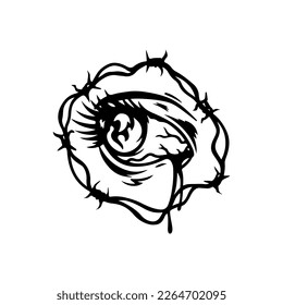 vector illustration of an eye with barbed wire