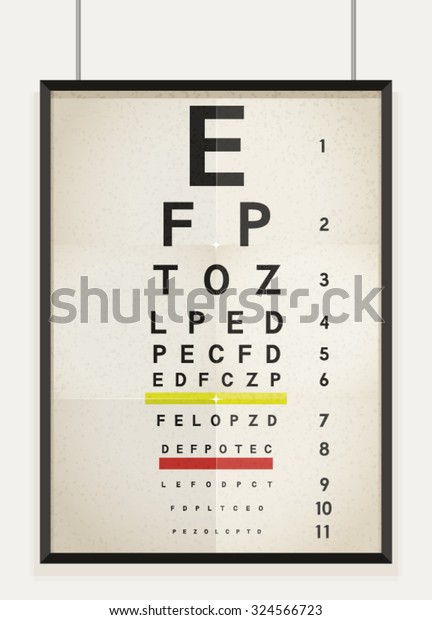 Vector illustration of eye chart. An eye\
chart is a chart used to measure visual acuity.\
