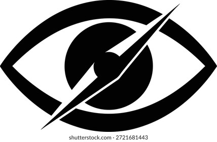 Ilustración vectorial de un ojo con una aguja de brújula a través de la pupila que simboliza la dirección enfocada, la navegación visual, la búsqueda del camino y la visión clara aislada en blanco