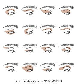 Vector illustration of eye, different ways to wear eyeshadows
