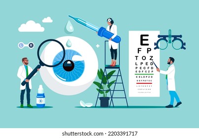 Vector Illustration of Eye Drops, Ophthalmology and Eyesight Care.