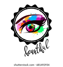 vector illustration eye human black eyeball look white eyesight vision see