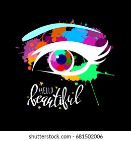 vector illustration eye human black eyeball look white eyesight vision see
