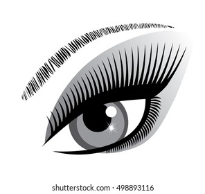 vector illustration of an eye icon with long lashes make up isolated on white background