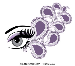 vector illustration of an eye with long lashes and paisley 