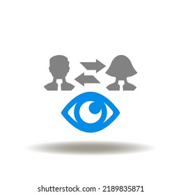 Vector Illustration Of Eye With Man And Woman Communication. Icon Of Divorce Mediation. Symbol Of Dispute Settlement Of Divorced Family.