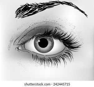 Vector illustration of the eye of a woman in black and white