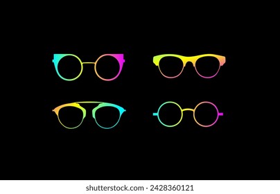 Vector illustration of eyeglass frames on black background