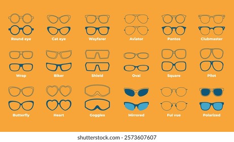 Vector illustration of eyeglasses frame icon set.