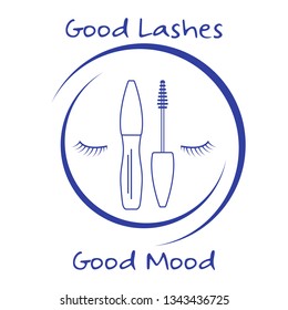 Vector illustration with eyelashes, mascara. Decorative cosmetics, makeup background. Glamour fashion vogue style. Design for banner, poster or print.