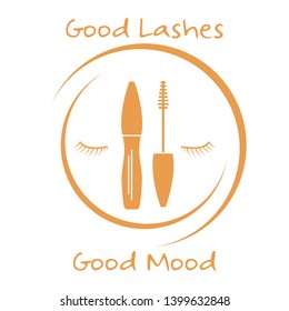 Vector illustration with eyelashes, mascara. Decorative cosmetics, makeup background. Glamour fashion vogue style. Design for banner, poster or print.