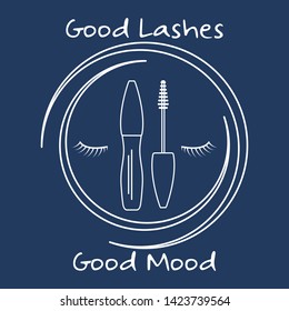 Vector illustration with eyelashes, mascara. Decorative cosmetics, makeup background. Glamour fashion style. Design for banner, poster or print.