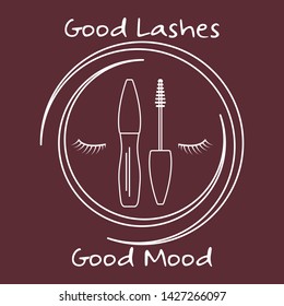 Vector illustration with eyelashes, mascara. Decorative cosmetics, makeup background. Glamour fashion vogue style. Design for banner, poster or print.