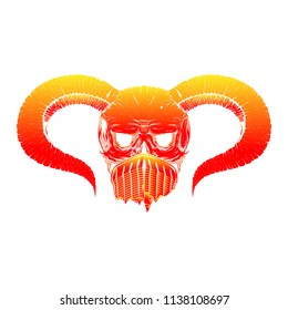Vector illustration. eyes, horns, skull, mysticism, tattoo. Handmade, print on shirt, background white. isolated design. devil and warrior. symbol and sign. sticker template. tattoo color idea.