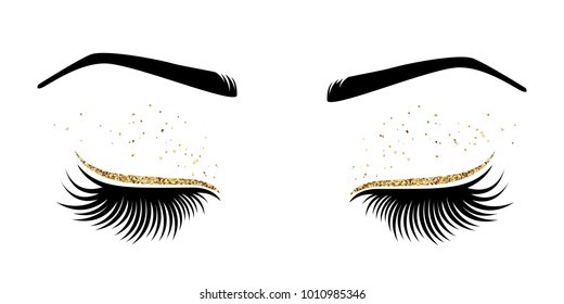 Vector illustration of eyes with long eyes lashes. For beauty salon, lash extensions maker.