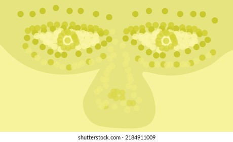 Vector illustration of eyes. Polka dots folded into the shape of eyes, eyebrows and nose. Monotone color palette. Abstract illustration.