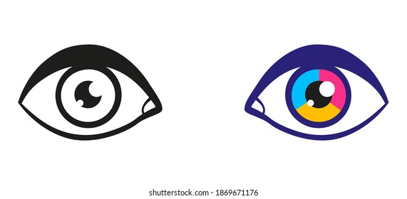 Vector illustration of a eyes. Vintage vector illustration of black and colorful eyes. Icon of eye.