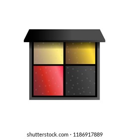 Vector illustration with eyeshadow palette for beautiful makeup. Christmas colors of red, gold and light gold and dark grey