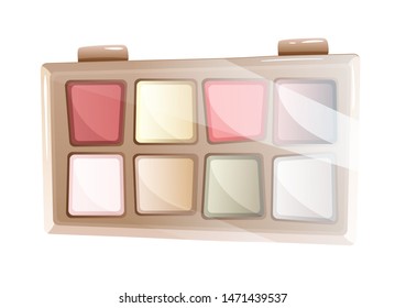 Vector illustration of eyeshadow pallete, eight colors. Flat cartoon vector of cosmetic object