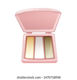 Vector illustration of eyeshadow pallete, small size, three colors. Flat cartoon vector of cosmetic object